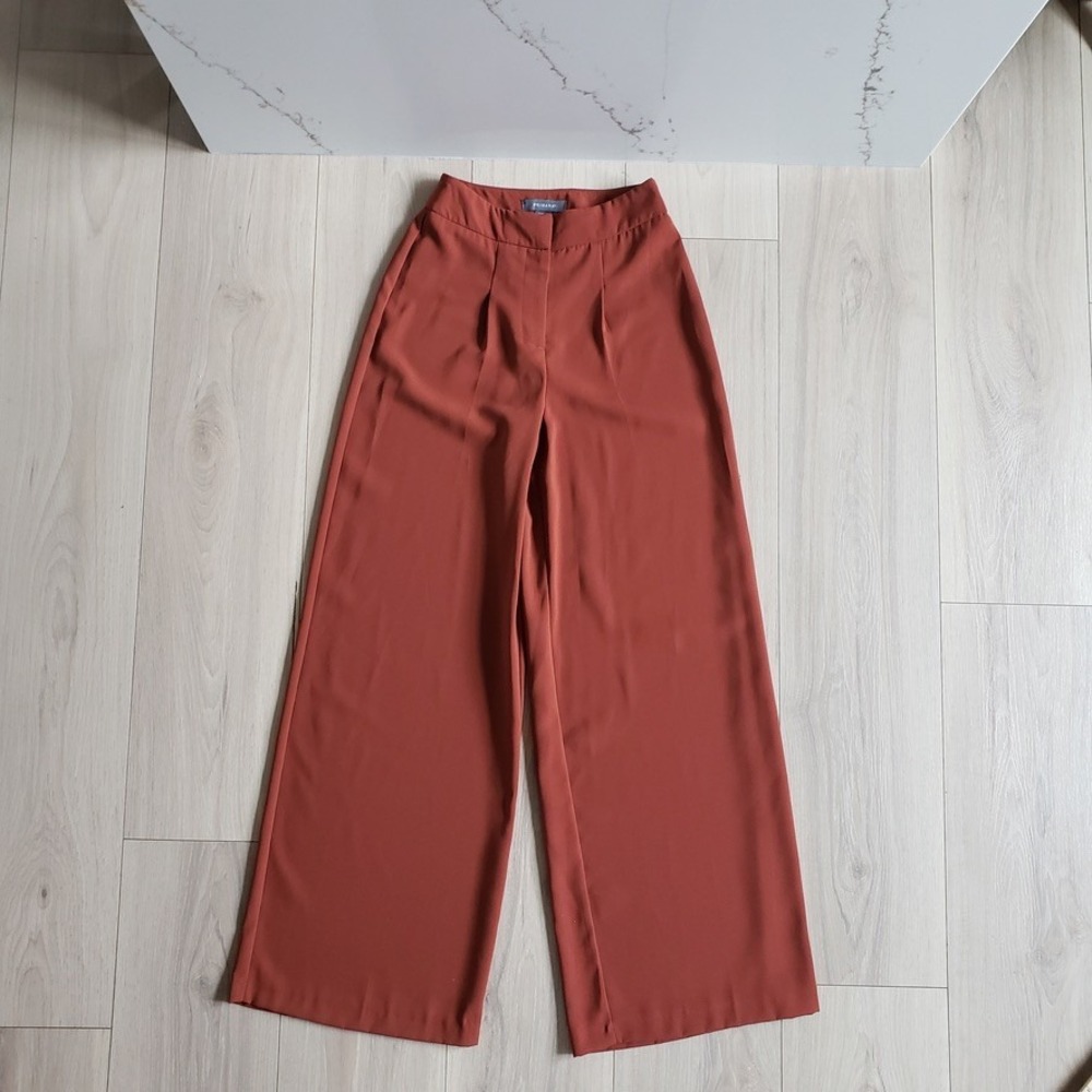 Primark Pants Womens 0 Rust Orange Wide Leg Trousers High Waist  Office